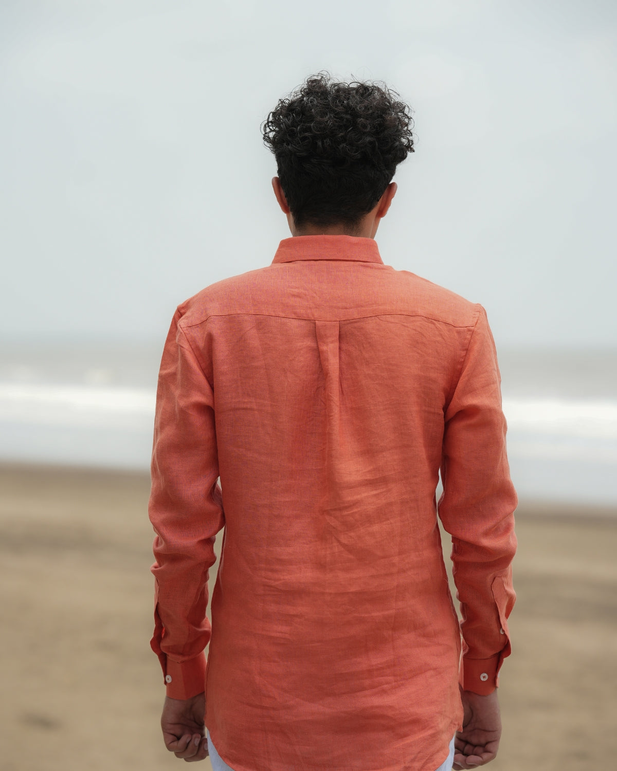 Coral Orange Pure Linen Solid Shirt