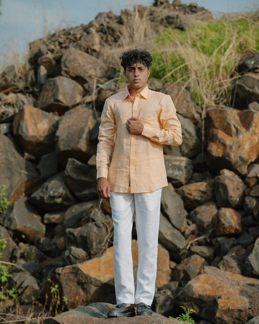Soft Apricot Pure Linen Plain Shirt