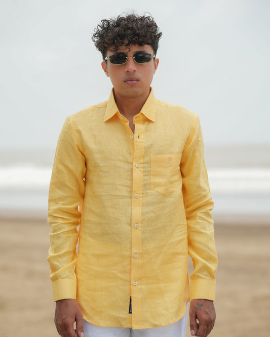 Bright Yellow Pure Linen Solid Shirt