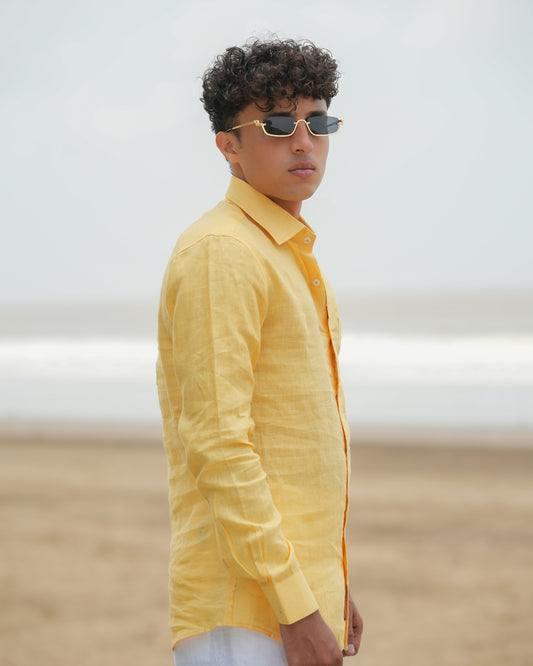 Bright Yellow Pure Linen Solid Shirt