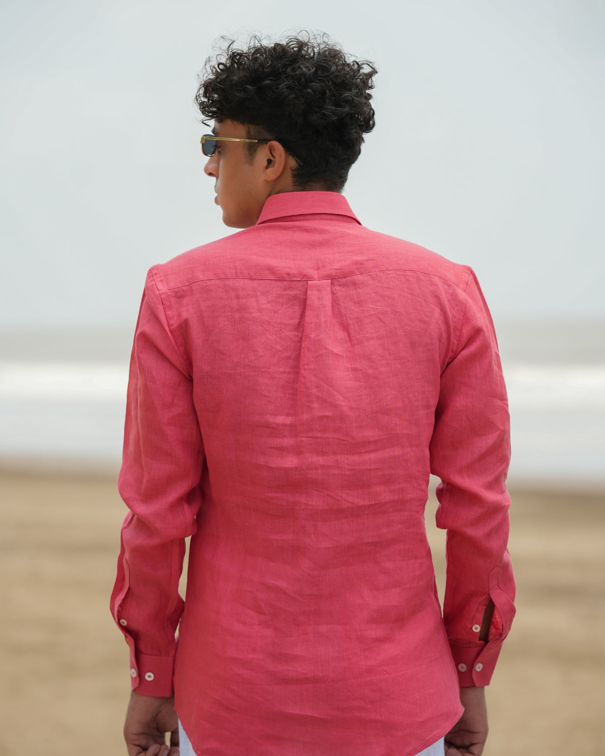 Watermelon Red Pure Linen Solid Shirt