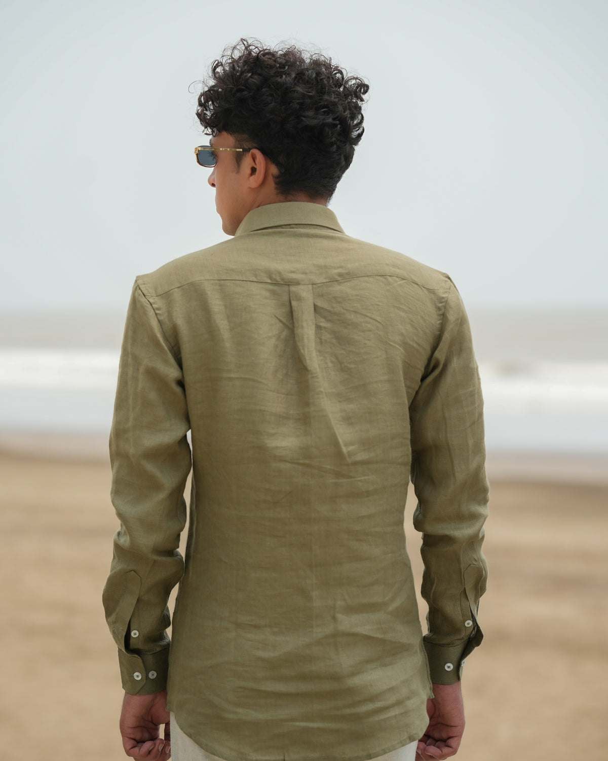 Muted Olive Green Pure Linen Solid Shirt