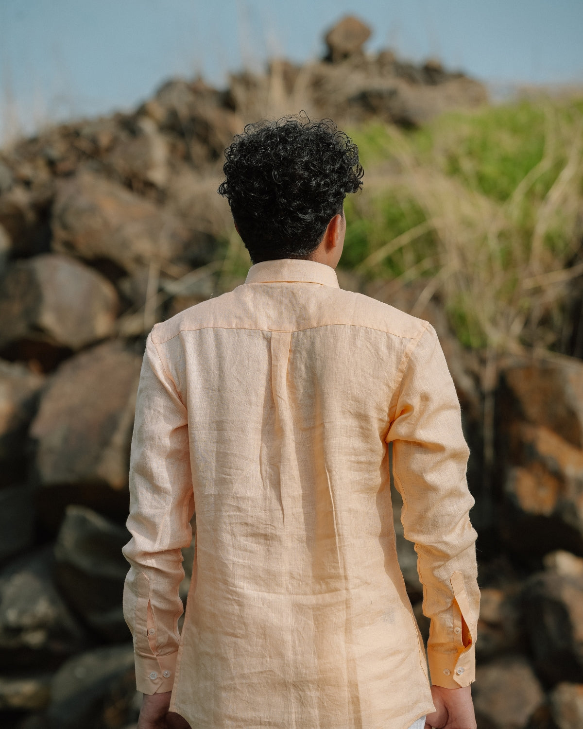 Soft Apricot Pure Linen Plain Shirt