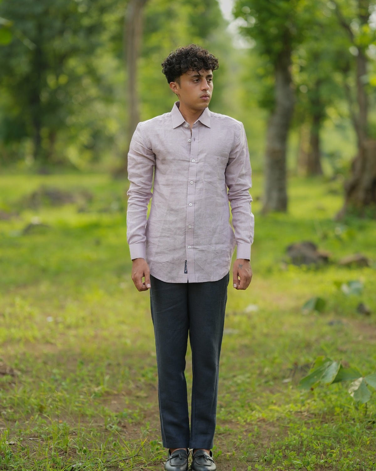 Light Mauve Pure Linen Solid Shirt