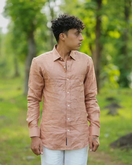 Light Brunt Orange Pure Linen Solid Shirt
