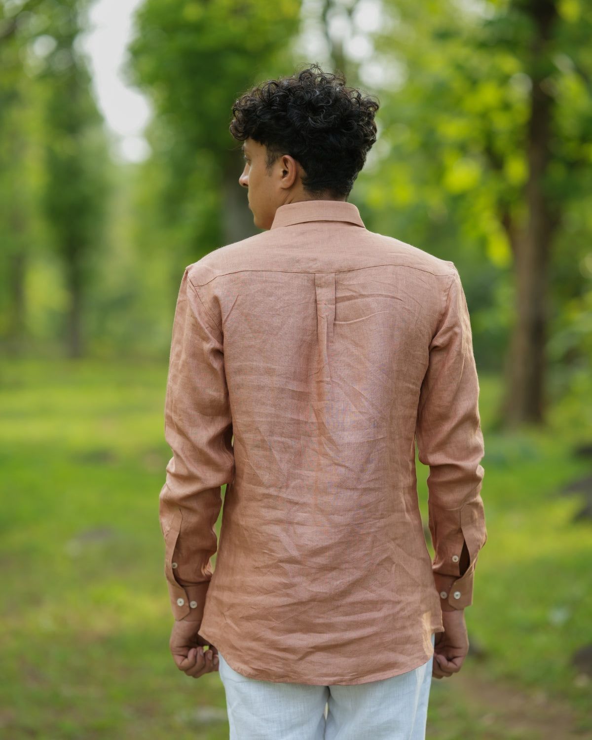 Light Brunt Orange Pure Linen Solid Shirt