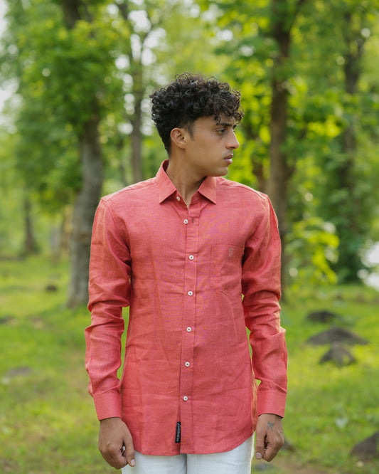 Light Orange Pure Linen Solid Shirt