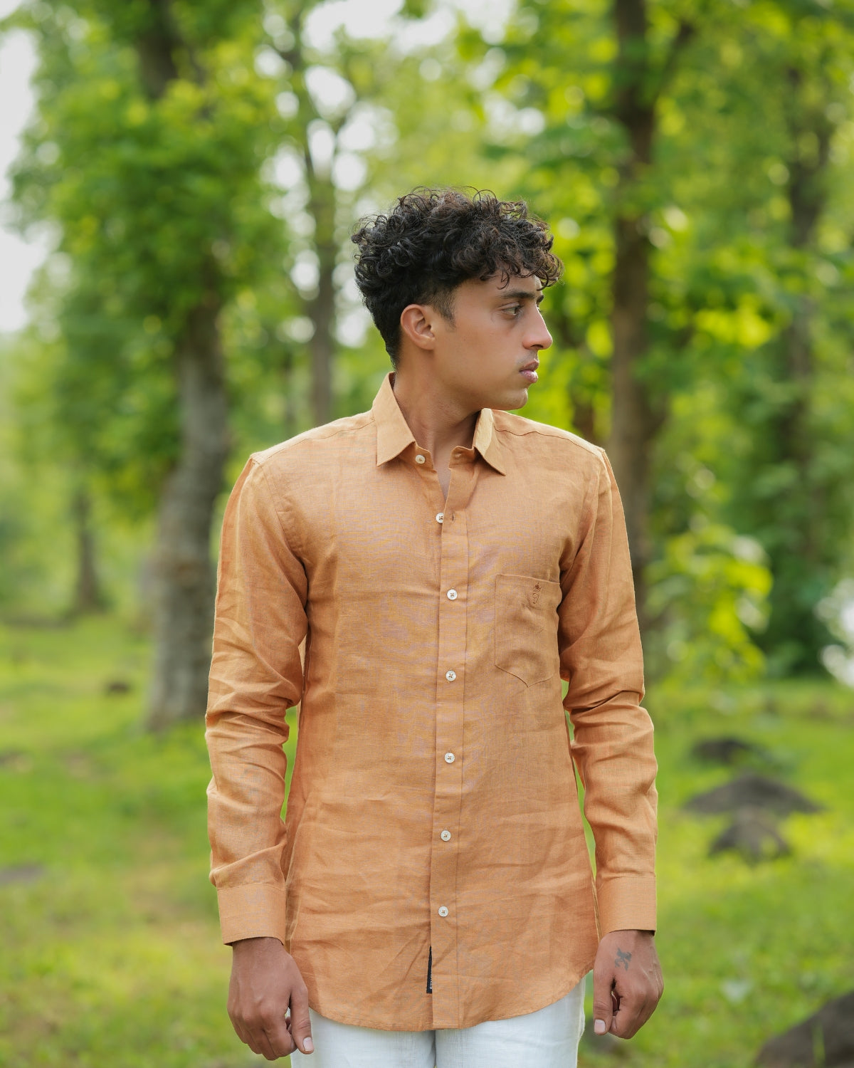Rust Orange Pure Linen Solid Shirt