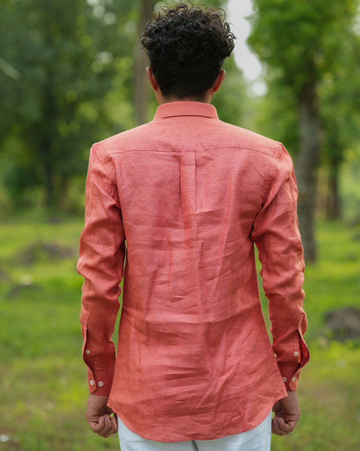 Prime Orange Pure Linen Solid Shirt