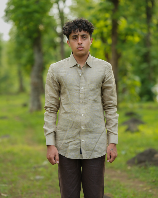 Light Khakhi Pure Linen Solid Shirt