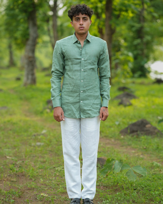 Sage Green Pure Linen Solid Shirt