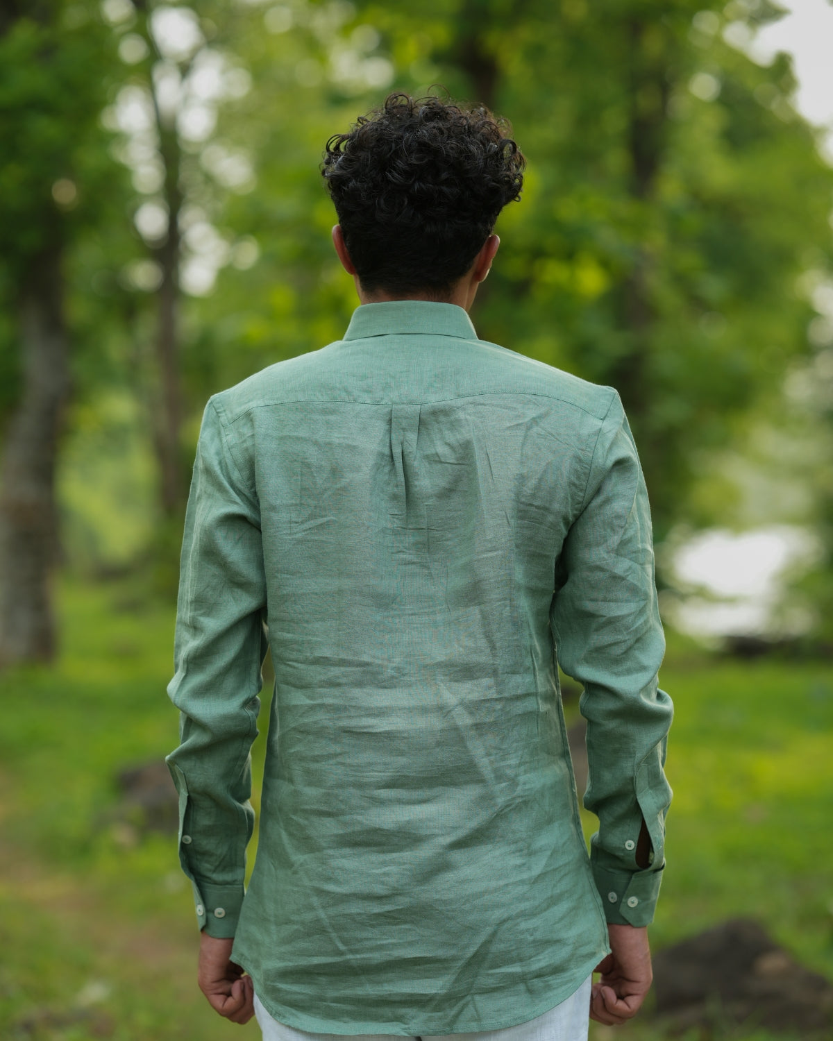 Sage Green Pure Linen Solid Shirt