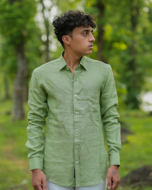 Light Pistachio Pure Linen Solid Shirt