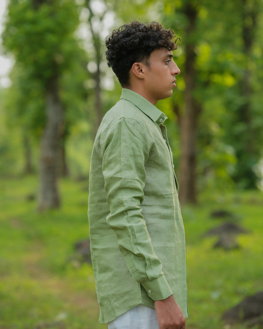 Light Pistachio Pure Linen Solid Shirt