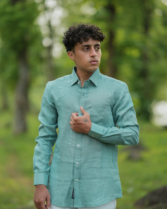Seafoam Green Pure Linen Solid Shirt