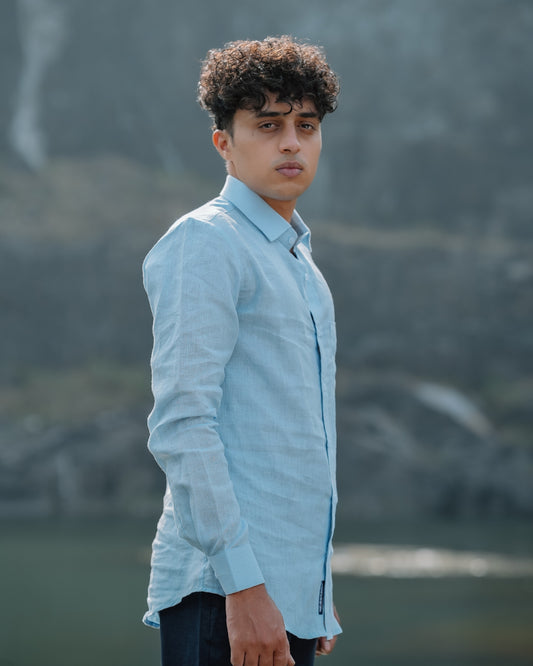 Sky Blue Pure Linen Solid Shirt