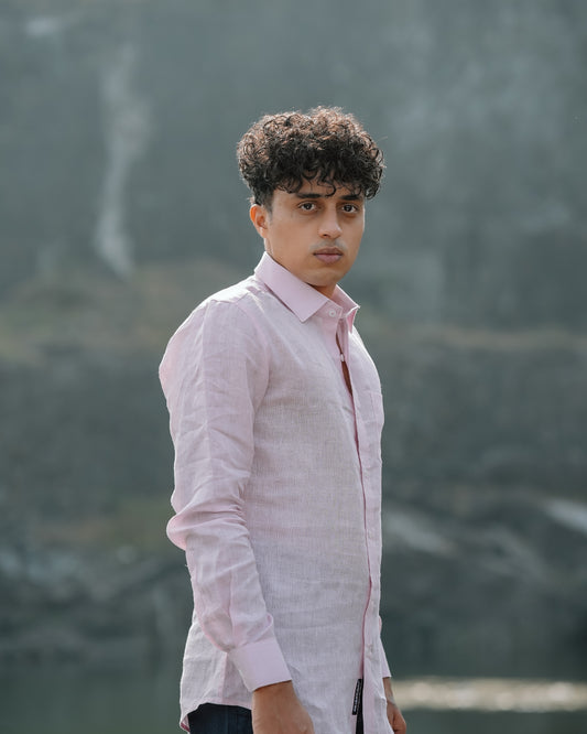 Light Pink Pure Linen Plain Shirt
