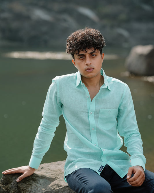 Seafoam Green Pure Linen Solid Shirt