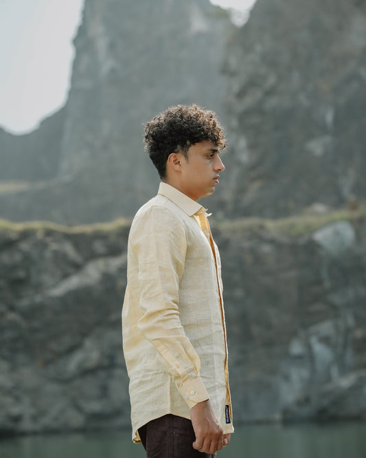 Light Ivory Pure Linen Plain Shirt