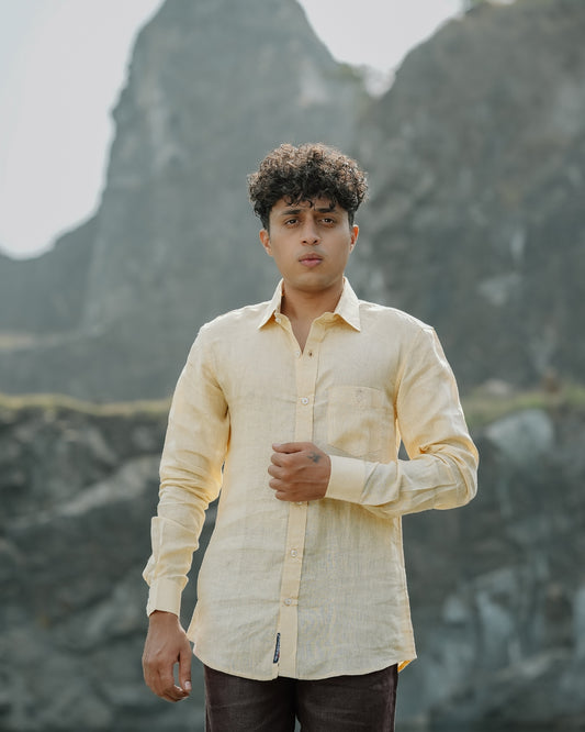Light Ivory Pure Linen Plain Shirt