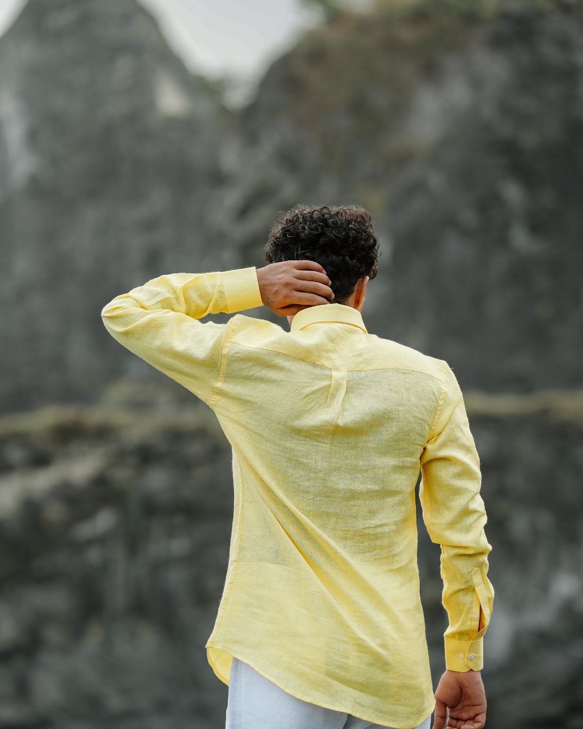 Lemon Yellow Pure Linen Solid Shirt