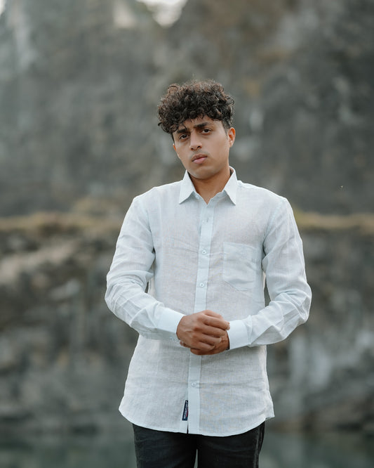 Warm White Pure Linen Solid Shirt