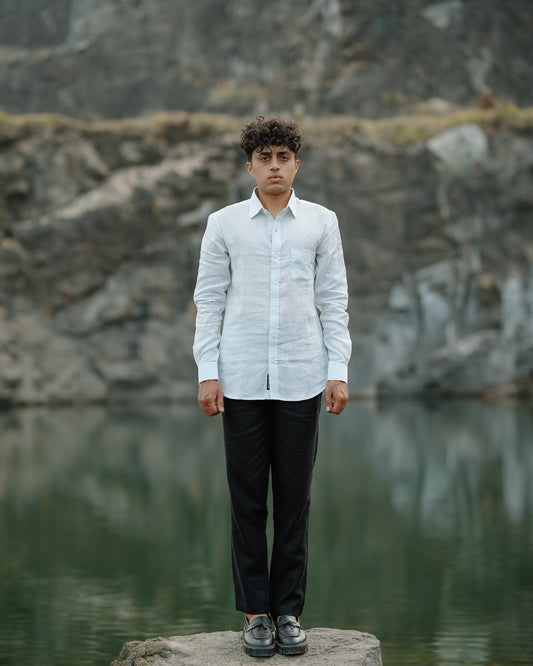 Warm White Pure Linen Solid Shirt