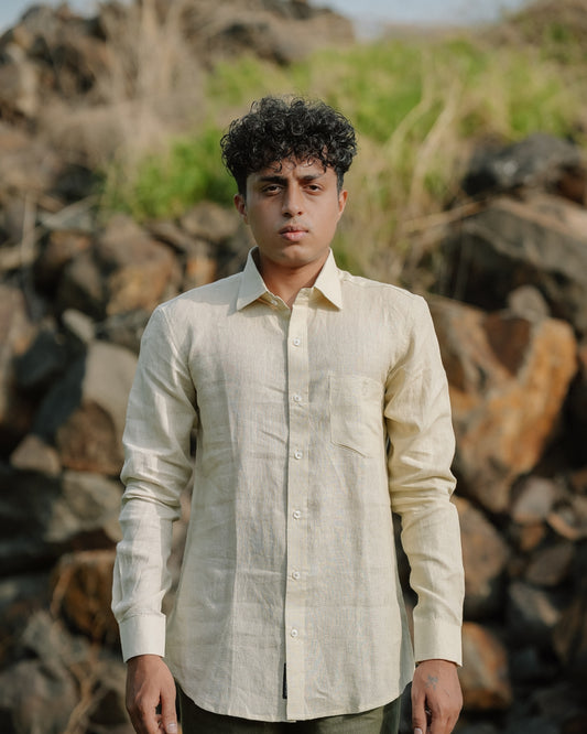 Light Yellow Pure Linen Solid Shirt