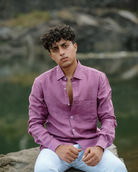 Deep Rosy Pink Pure Linen Solid Shirt