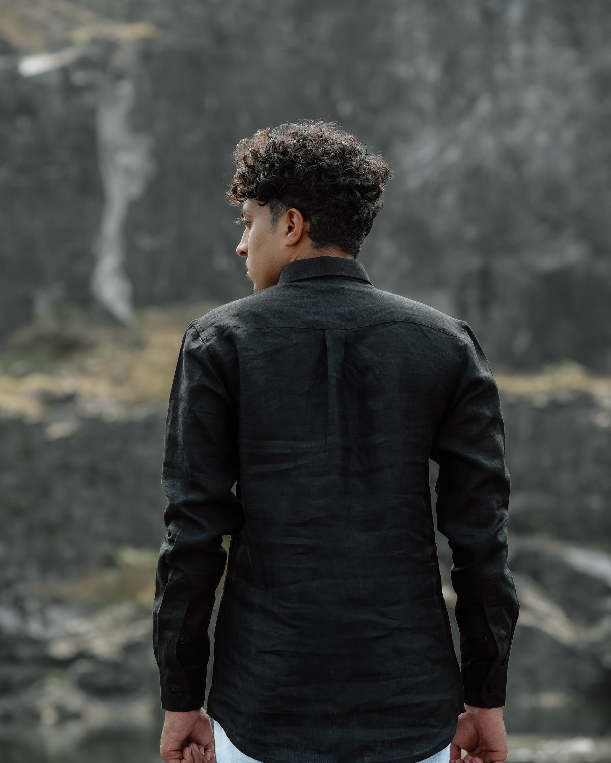 Bold Black Pure Linen Solid Shirt