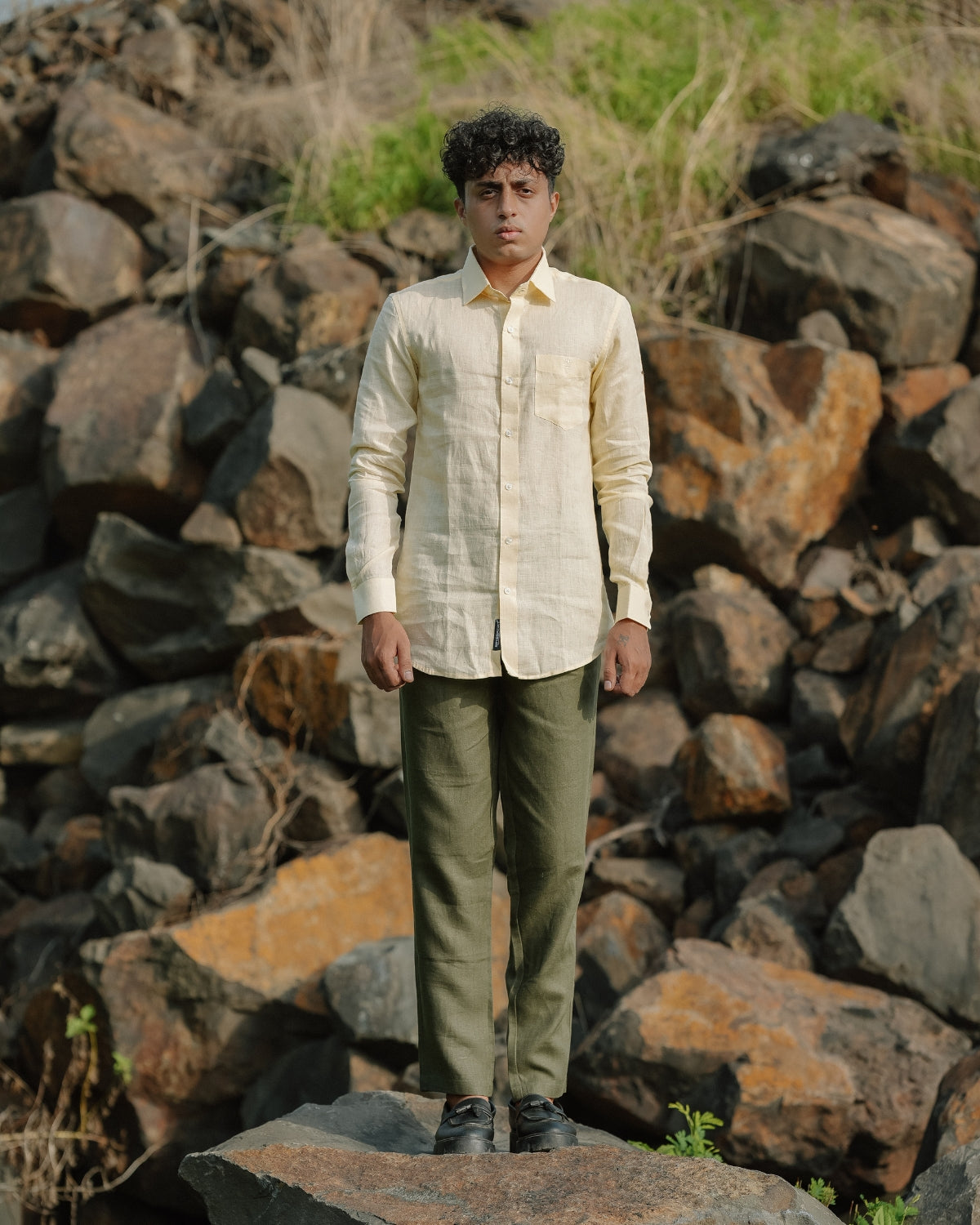 Light Yellow Pure Linen Solid Shirt
