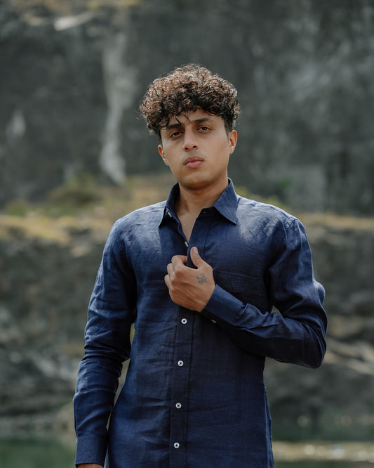 Dark Indigo Pure Linen Solid Shirt