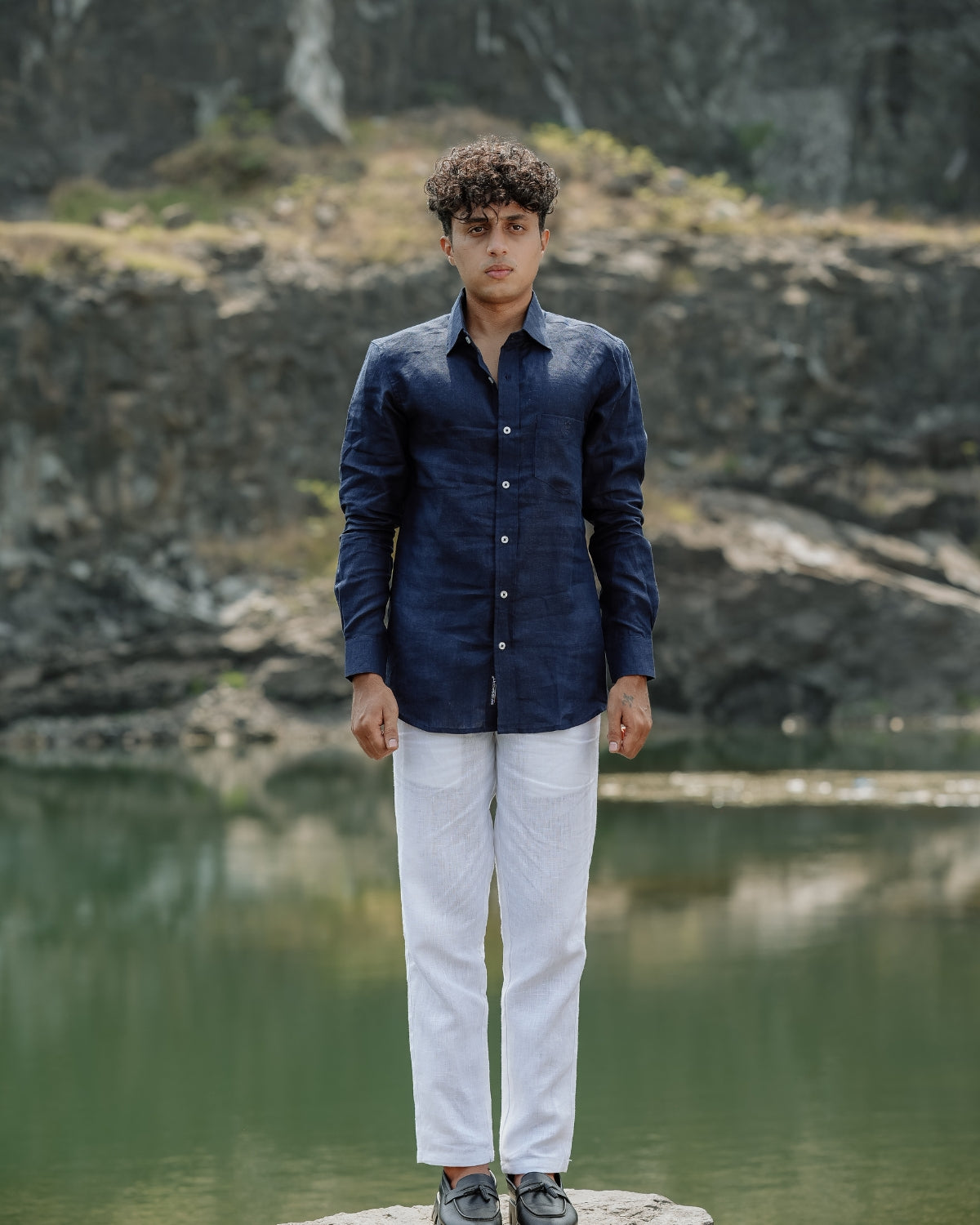 Dark Indigo Pure Linen Solid Shirt