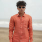Coral Orange Pure Linen Solid Shirt
