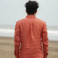 Coral Orange Pure Linen Solid Shirt