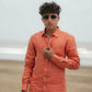 Coral Orange Pure Linen Solid Shirt