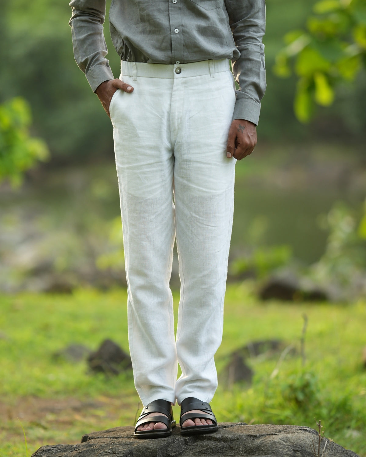Light Silver Pure Linen Trouser
