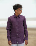 Dark Purple Pure Linen Solid Shirt