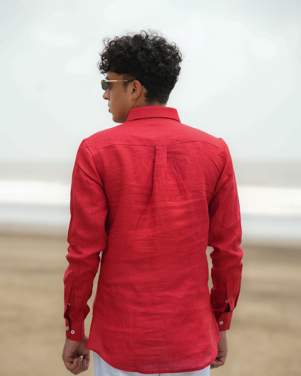 Poppy Red Pure Linen Solid Shirt