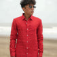 Poppy Red Pure Linen Solid Shirt