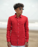Poppy Red Pure Linen Solid Shirt