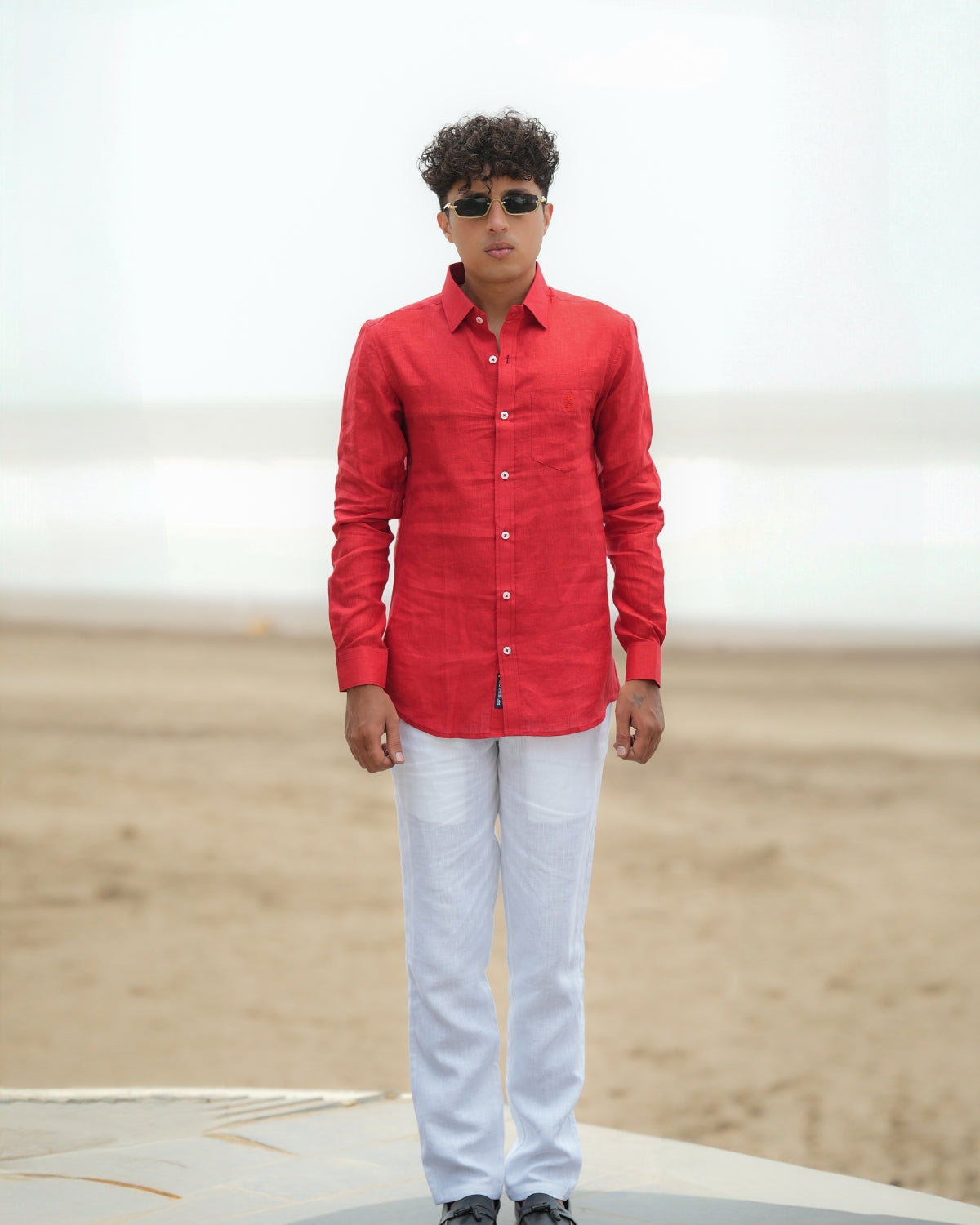 Poppy Red Pure Linen Solid Shirt