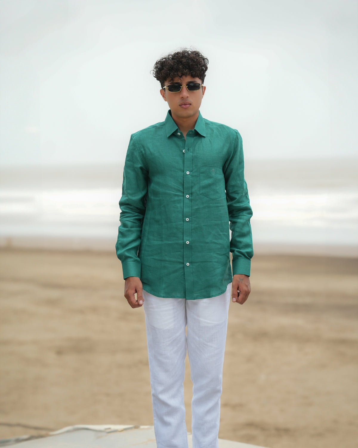Emerald Green Pure Linen Solid Shirt
