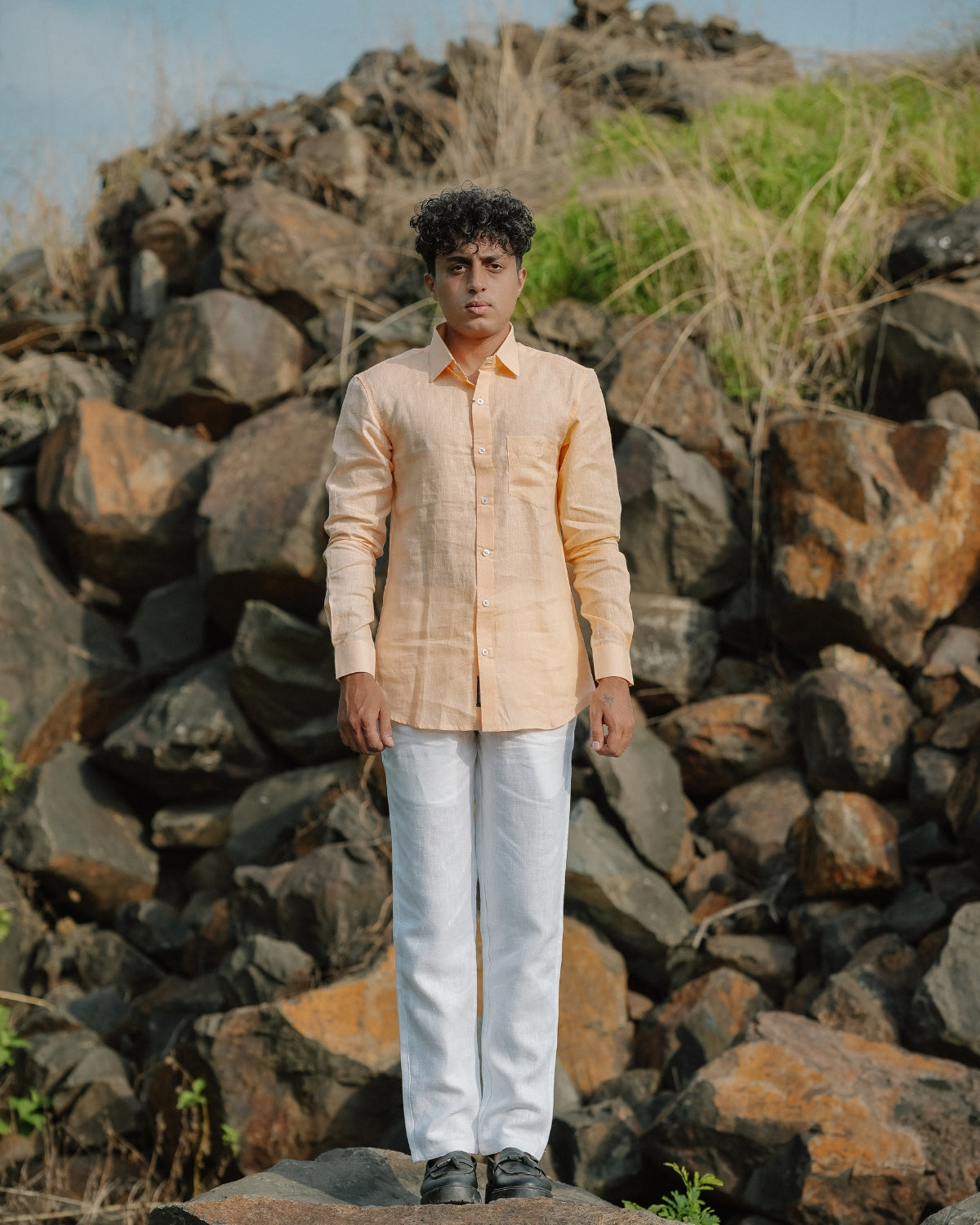 Soft Apricot Pure Linen Plain Shirt