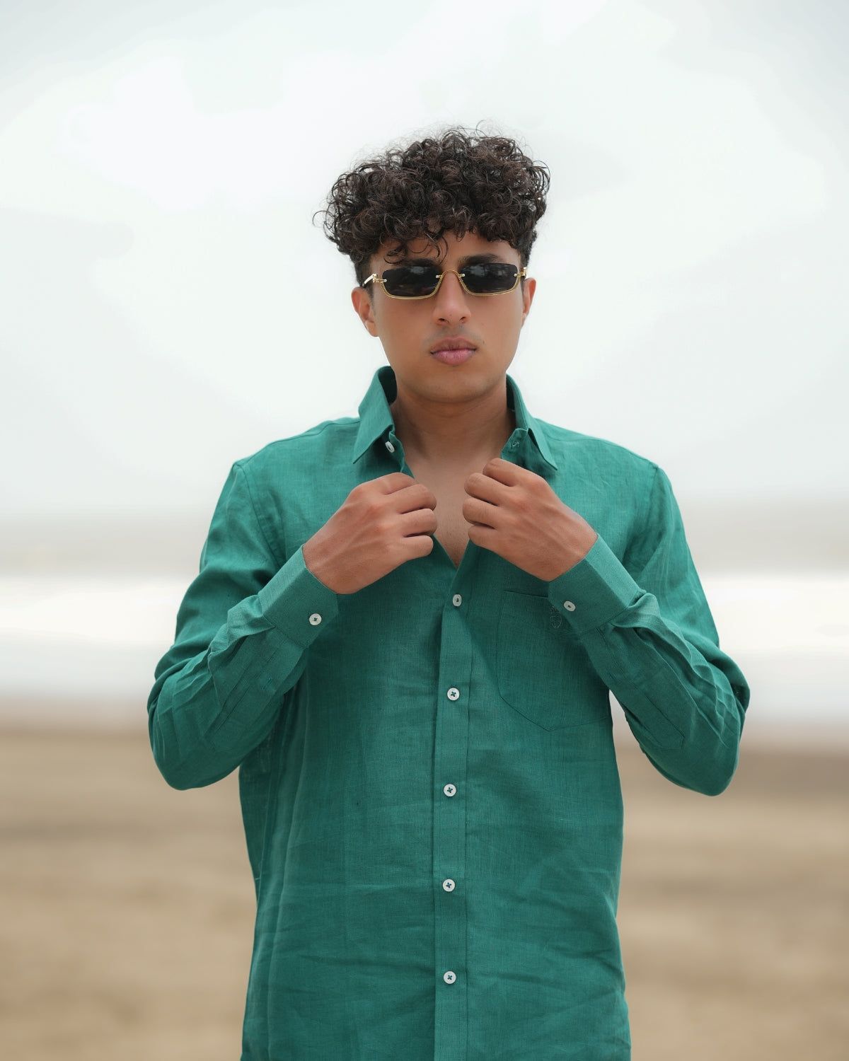 Emerald Green Pure Linen Solid Shirt