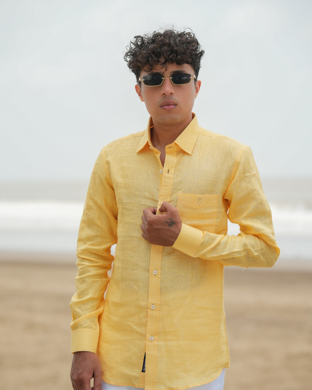 Bright Yellow Pure Linen Solid Shirt
