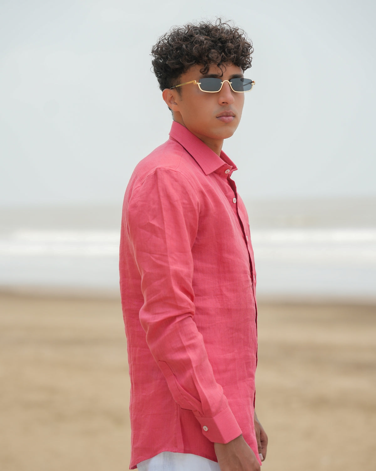 Watermelon Red Pure Linen Solid Shirt