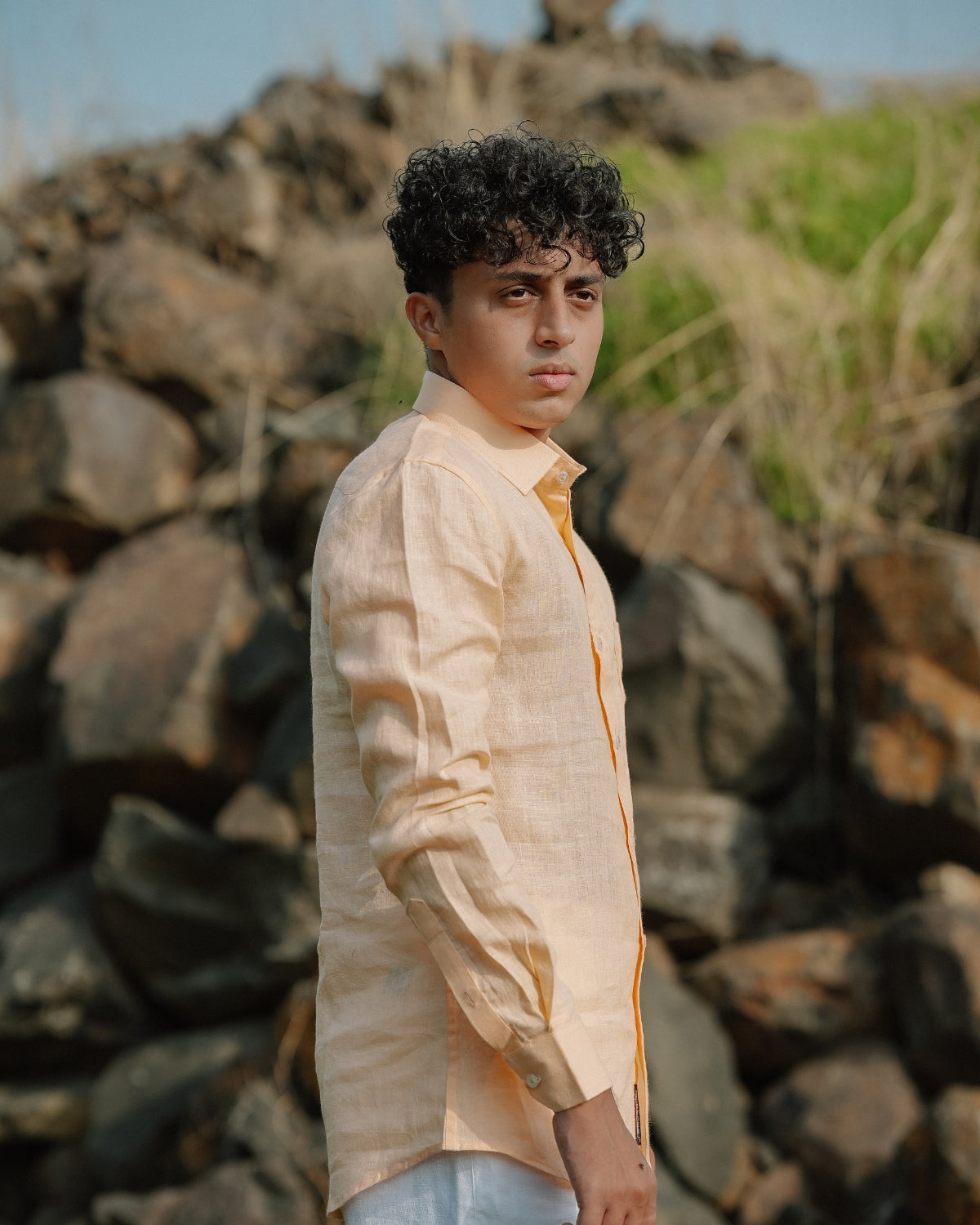 Soft Apricot Pure Linen Plain Shirt