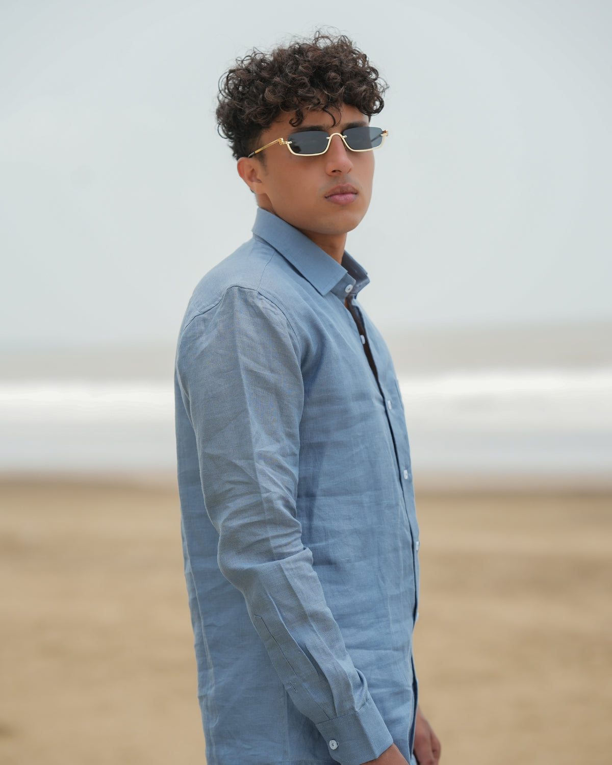 Dusty Blue Pure Linen Solid Shirt