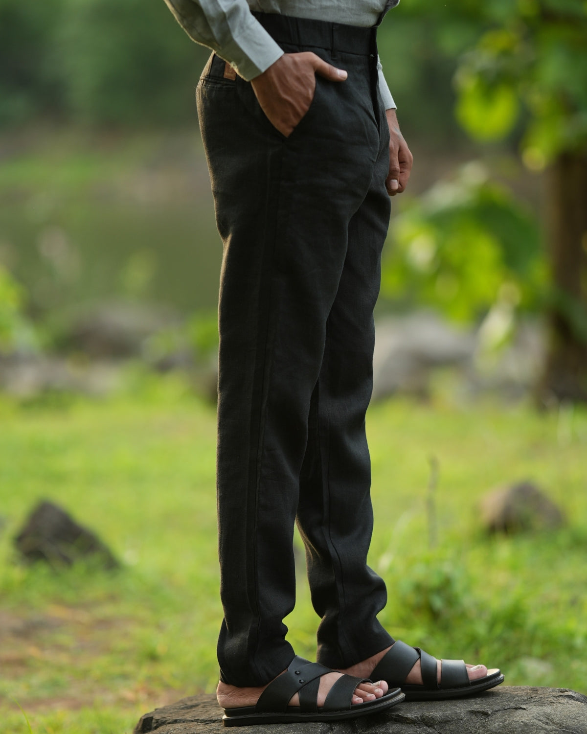 Charcoal Black Pure Linen Trouser
